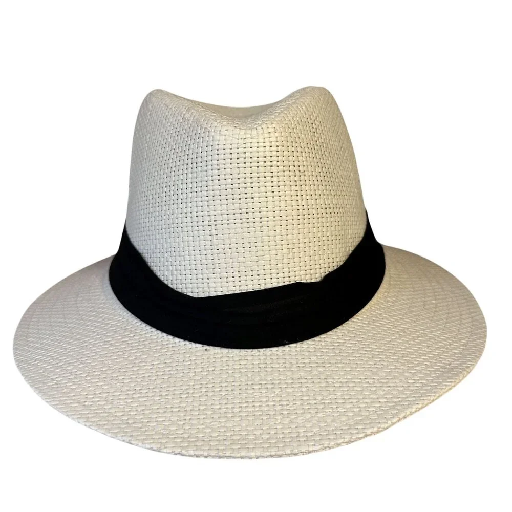 Panama Jack Solid Ribbon Fedora Hat Model PJC83-NAT White Large VGC - Picture 1 of 5